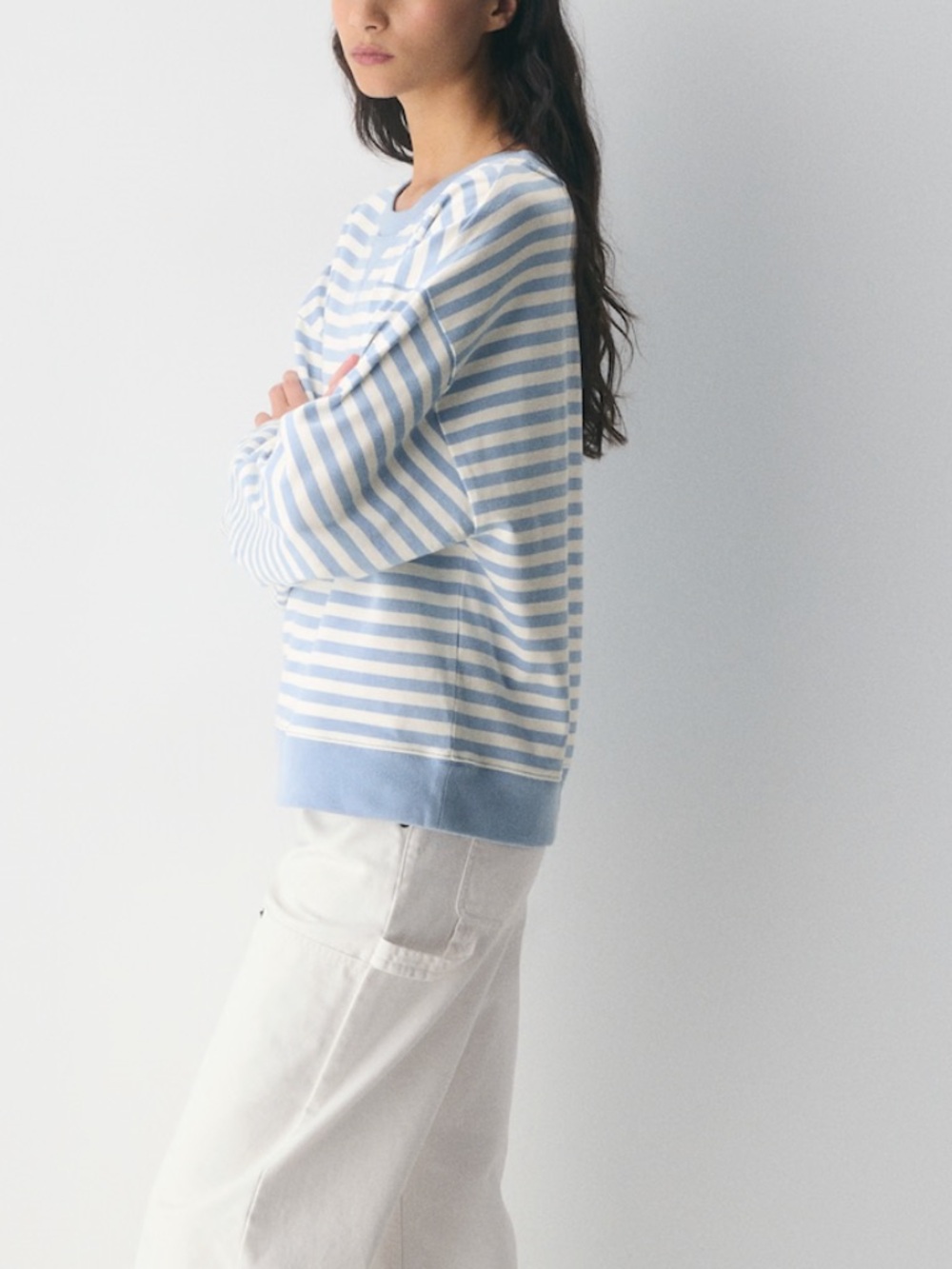 Aritzia Mighty Cotton Wicket Longsleeve - Light Birch / Ripple BIue Size XL NWOT - Picture 4 of 14